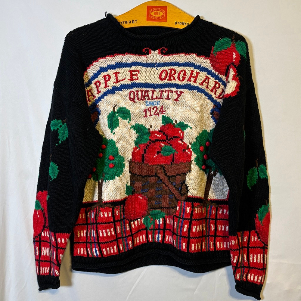 Vintage PBJ Sport Apple Orchard Graphic Knit Sweater Cottagecore Americana L